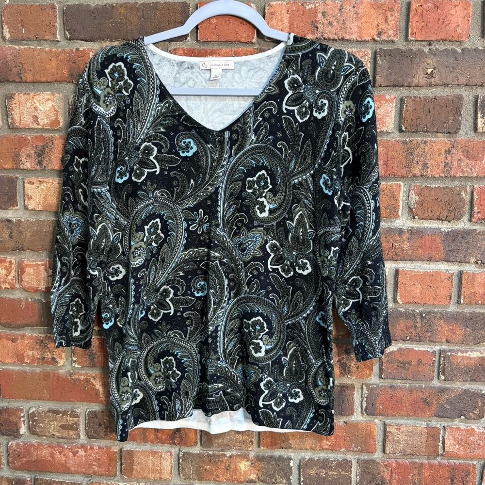 CB Established 1962 womens paisley v neck top black Small